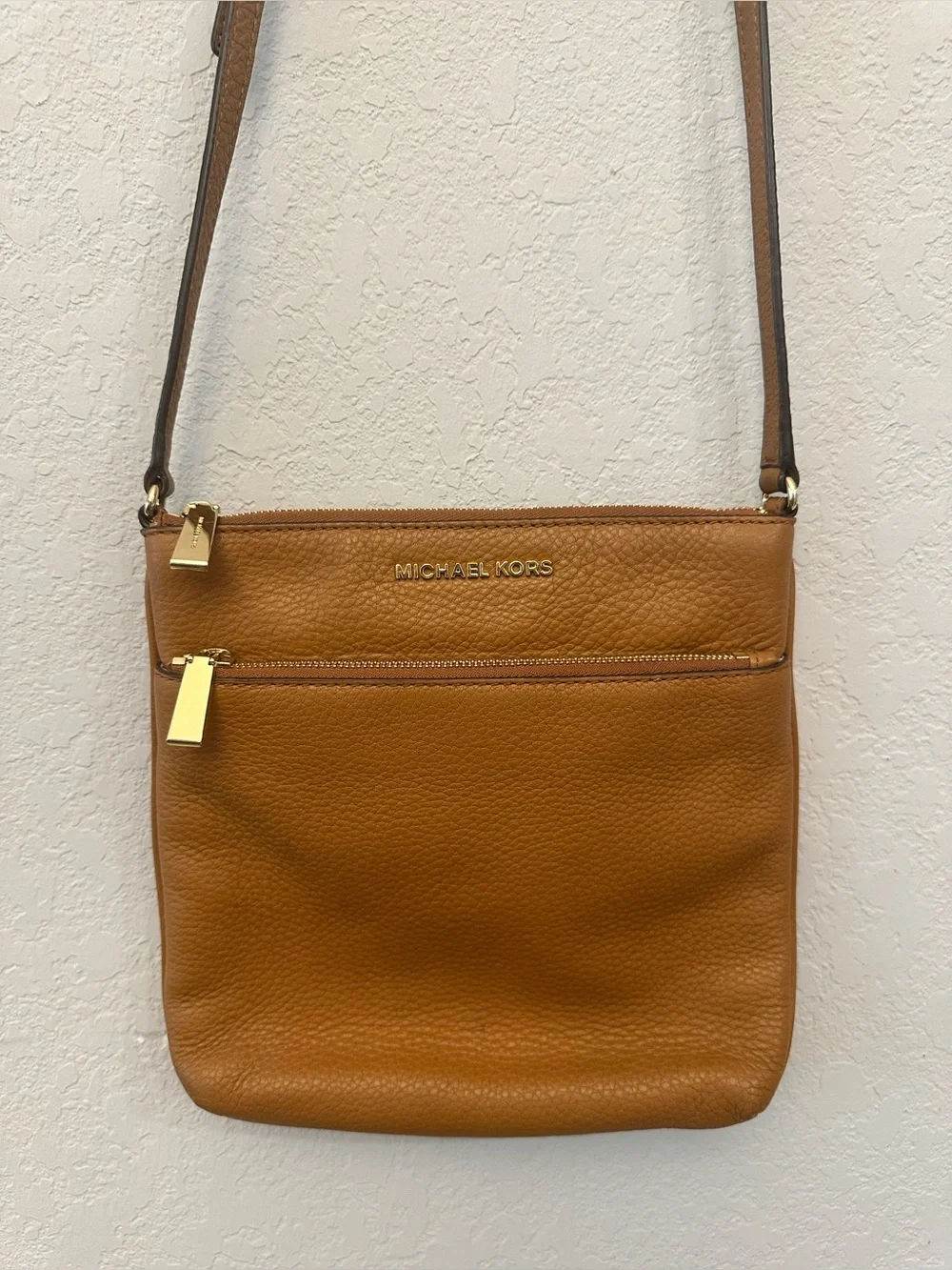 Michael Kors Tan Pebbled Leather Crossbody with Gold Hardware